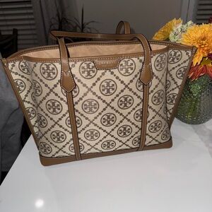 Tory Burch Tan and Brown Patterned Tote